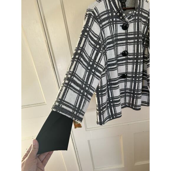 Ali Miles Plaid Blazer Car Coat Womens Size 1X Black White Boho Casual Mature - Picture 3 of 10